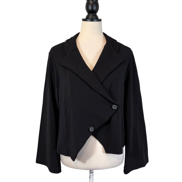 Bryn Walker Black Cropped Jacket Crossover Button Front Long Sleeve Lagenlook, S - Picture 2 of 15
